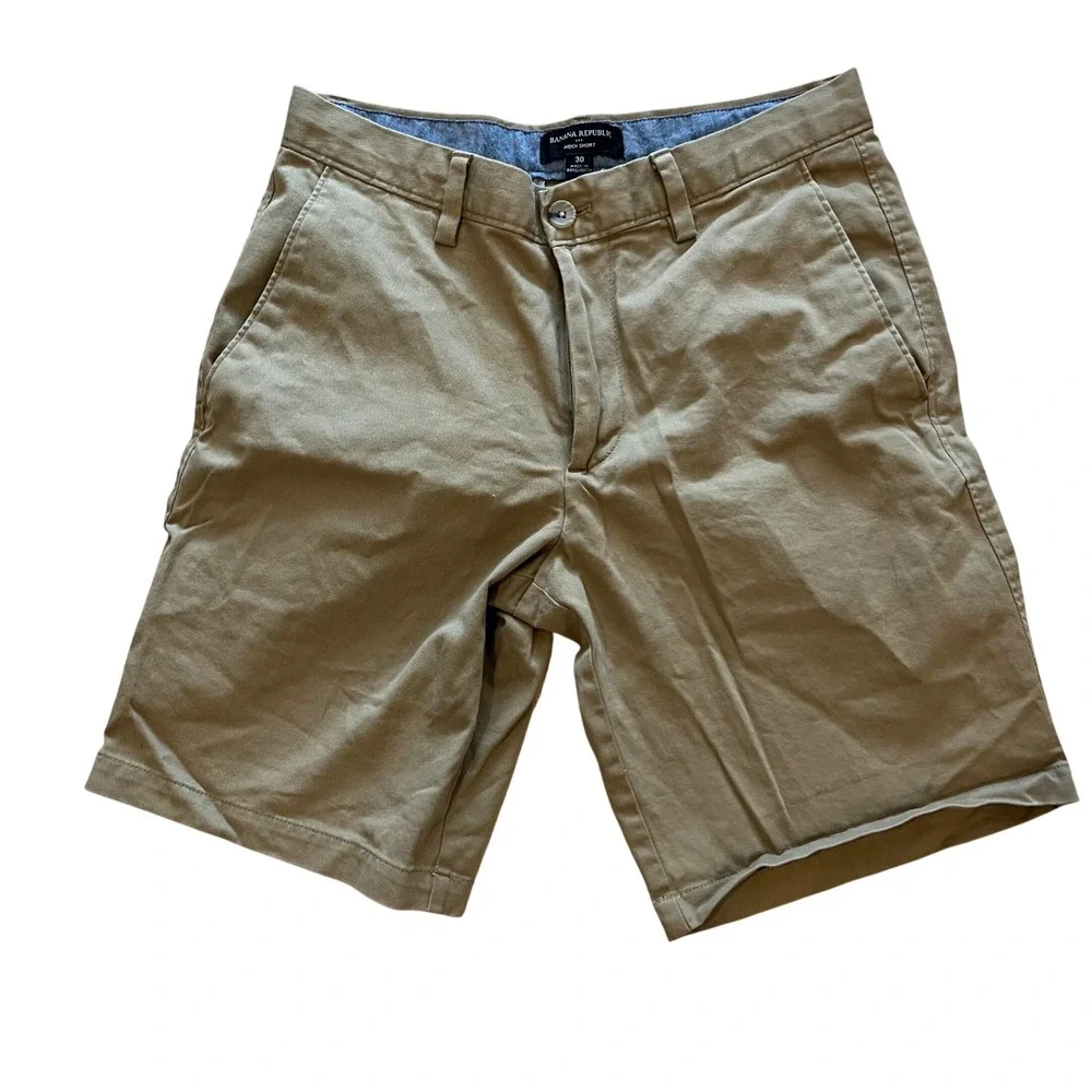 Banana Republic Aiden Short Mens 30 Khaki Tan Flat‎ Front Cotton Twill Chino 9